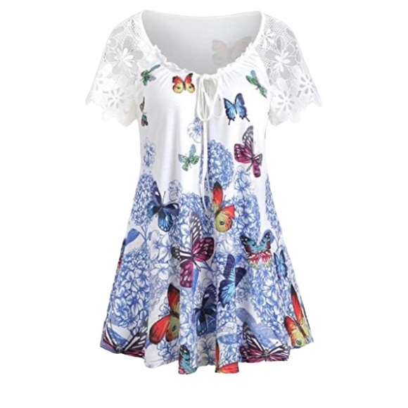 Womens Casual Plus Size Butterfly Print Blouse Size XXL - Picture 1 of 10